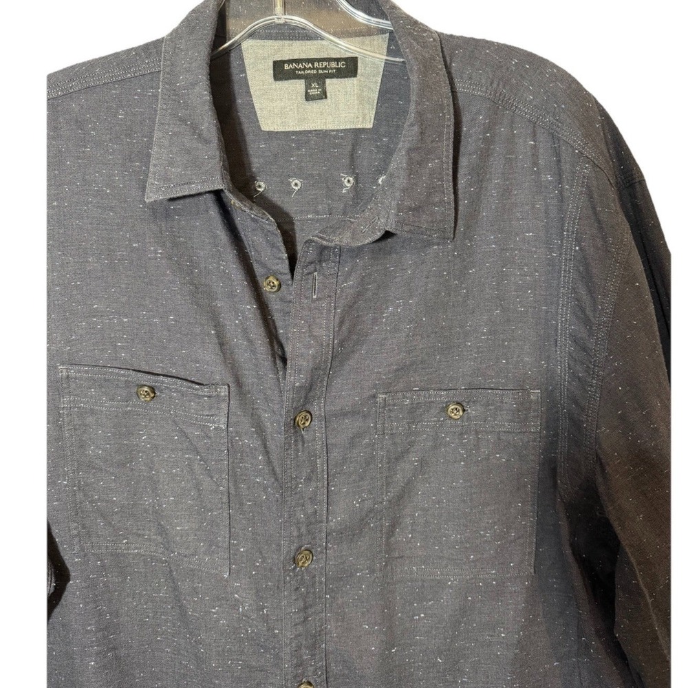 Banana Republic Mens XL Tailored Slim Fit Button Down Shirt‎ Gray Flecked Cotton